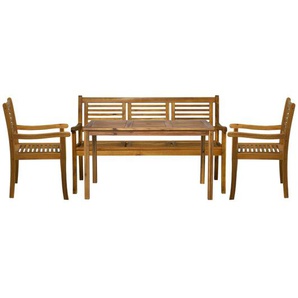 Garten Sitzgruppe Akazien Holz, für 5 Personen, 1 Tisch, 2 Stühle, 1 Bank - Gartenmöbel Set, Gartengarnitur