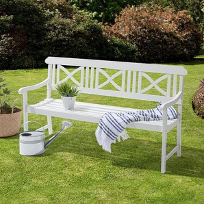 Gartenbank Massivholz Akazie, lackiert Weiß/Weiß 158cm