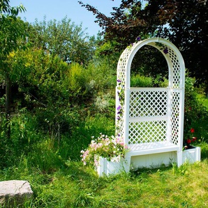 Gartenbank KHW Amsterdam Sitzbänke Gr. B/H/T: 174 cm x 207 cm x 49 cm, weiß Gartenbänke mit Rosenbogen, Spalier und zwei Pflanzkästen,