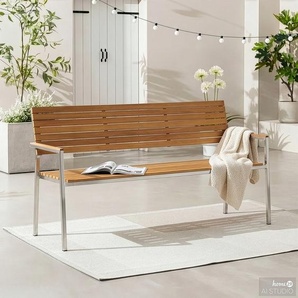 Gartenbank Sitzfläche, Rücken- & Armlehne: Massivholz Teak, naturbelassen Gestell: Edelstahl, gebürstet Braun/Silber/Braun/Silber 151cm