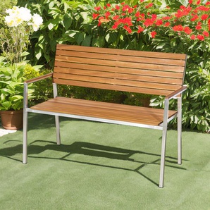 Gartenbank Sitzfläche, Rücken- & Armlehne: Massivholz Teak, naturbelassen Gestell: Edelstahl, gebürstet Braun/Silber 114cm