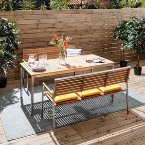 Gartenbank Sitzfläche, Rücken- & Armlehne: Massivholz Teak, naturbelassen Gestell: Edelstahl, gebürstet Braun/Silber 151cm