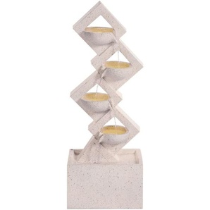 Gartenbrunnen Beige aus Harz mit led Beleuchtung Springbrunnen Kaskadenbrunnen Wasserfall Modernes Design Gartendekoration