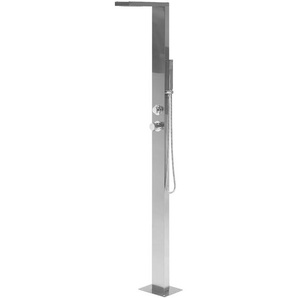 Beliani - Gartendusche Silber Edelstahl mit Mischbatterie Kalt- und Warmwasseranschluss Wasserfall Handbrause Freistehend Modern Außendusche Outdoor