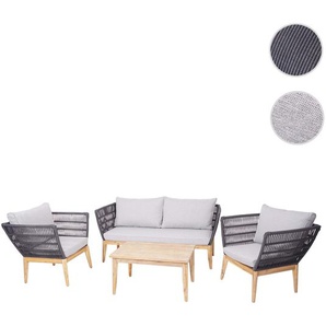 Gartengarnitur HWC-H55, Lounge-Set Sofa Sitzgruppe, Seilgeflecht Massivholz Akazie Spun Poly FSC ~ Kissen hellgrau