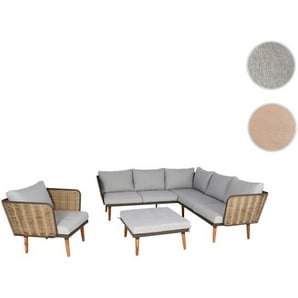 Gartengarnitur HWC-L31, Garnitur Lounge-Set Sofa Outdoor, Spun Poly Metall Poly-Rattan MVG-zertifiziert ~ hellgrau
