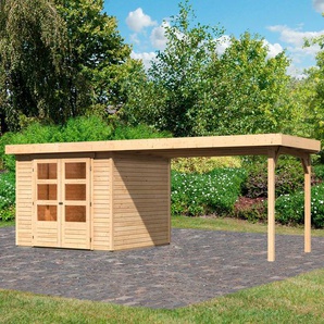 Gartenhaus KARIBU Arnis 3,5 Gartenhäuser Gr. ohne Fußboden, ohne Rück- und Seitenwand, ohne Dacheindeckung, beige (naturbelassen) Gartenhäuser aus Holz