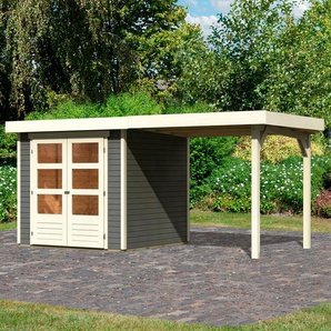 Gartenhaus KARIBU Askola 2 Gartenhäuser Gr. ohne Fußboden, ohne Dacheindeckung, grau (terragrau) Gartenhäuser aus Holz mit Anbaudach