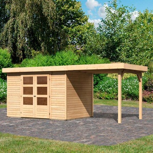 Gartenhaus KARIBU Askola 4 Gartenhäuser Gr. ohne Fußboden, ohne Dacheindeckung, beige (naturbelassen) Gartenhäuser aus Holz mit Anbaudach