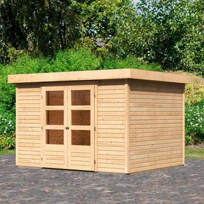 Gartenhaus KARIBU Askola 5 Gartenhäuser Gr. ohne Fußboden, ohne Dacheindeckung, beige (naturbelassen) Gartenhäuser aus Holz 19 mm Wandstärke