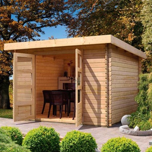 Gartenhaus KARIBU Bastrup 2 Gartenhäuser Gr. ohne Fußboden, ohne Dacheindeckung, beige (naturbelassen) Gartenhäuser aus Holz