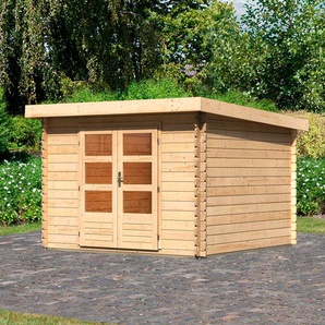 Gartenhaus KARIBU Bastrup 5 Gartenhäuser Gr. ohne Fußboden, ohne Dacheindeckung, beige (naturbelassen) Gartenhäuser aus Holz