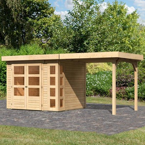 Gartenhaus KARIBU Kerko 3 Gartenhäuser Gr. ohne Fußboden, Dachplatten, beige (naturbelassen) Gartenhäuser aus Holz