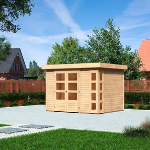 Gartenhaus KARIBU Kerko 5 Gartenhäuser Gr. ohne Fußboden, beige (naturbelassen) Gartenhäuser aus Holz 19 mm Wandstärke