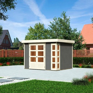 Gartenhaus KARIBU Kerko 5 Gartenhäuser Gr. ohne Fußboden, grau (terragrau) Gartenhäuser aus Holz 19 mm Wandstärke