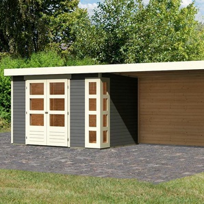 Gartenhaus KARIBU Nordsee 4, grau (terragrau, elfenbeinfarben, naturbelassen), ohne Fußboden, Rückwand-Seitenwand, ohne Dacheindeckung, Holz, Gartenhäuser, Topseller