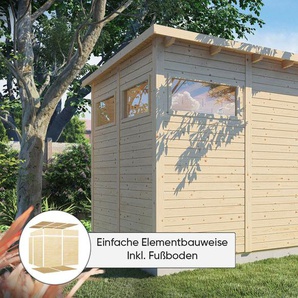 Gartenhaus KONIFERA Pentus 3, beige (naturbelassen), Fußboden im Gartenhaus, ohne Dacheindeckung, Holz, Gartenhäuser, Topseller