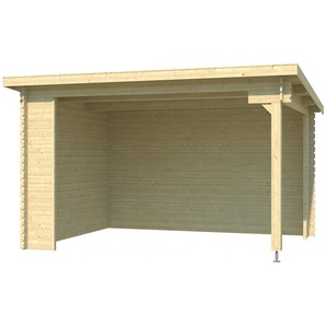 Gartenhaus LASITA MAJA Unterstand/Lounge Buffalo 380, beige (naturbelassen), ohne Dacheindeckung, Holz, Gartenhäuser, Unterstand / Lounge 28mm, Fundamentmass 3800x2750, Naturbelassen, Topseller