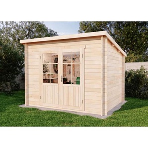 Gartenhaus Maria aus Massiv-holz, Gerätehaus Garten Holzhaus, Geräteschuppen Größe: 300 x 250 cm, Pultdach, 28 mm Wandstärke, Naturbelassen - Alpholz