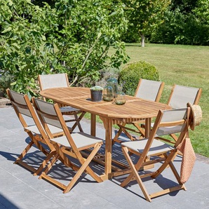 Gartenlounge aus FSC-Akazienholz und grauem Textilene 6/8 Pers.