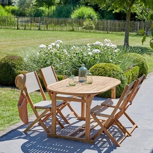 Gartenlounge aus massivem FSC-Akazienholz und grauem Textilene 4 Pers.