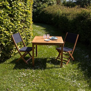 Gartenlounge massive FSC-Akazie und schwarzem Texilene 2 Sitze