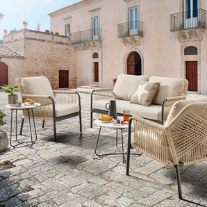Gartenlounge-Set DESTINY GENUA Sitzmöbel-Sets beige Outdoor Möbel 1 Sofa, 2 Sessel, Tische ⌀ 60x40 u. 40x50 cm