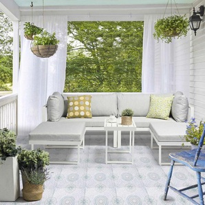 Gartenlounge-Set DESTINY LONG BEACH Sitzmöbel-Sets Gr. Polyester, unterschiedliche Aufbaumöglichkeiten, beige (elfenbein, elfenbein weiß, weiß) Outdoor Möbel