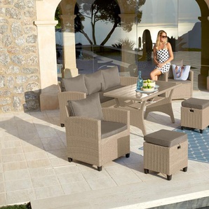Gartenlounge-Set KONIFERA Amsterdam, beige (natur, beige), Polyrattan, Sitzmöbel-Sets, Gartenmöbel-Set, Stahl, Ablagefläche unter dem Tisch, Loungeset, Topseller
