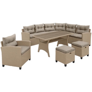 Gartenlounge-Set KONIFERA Keros Premium, beige (beige meliert), Polyrattan, Sitzmöbel-Sets, Gartenmöbel-Set, Ecklounge, Polyrattan, Stahl, geeignet für 8 Personen, inkl. Auflagen, Topseller