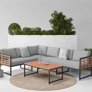 Gartenlounge-Set KONIFERA Lamia Sitzmöbel-Sets schwarz (braun, schwarz) Outdoor Möbel Stahl, Akazienholz, verschiedene Stellmöglichkeiten, Loungeset