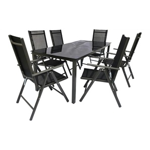Gartenmöbel 7er-Set - schwarz - Materialmix - 190 cm - 73 cm | Möbel Kraft