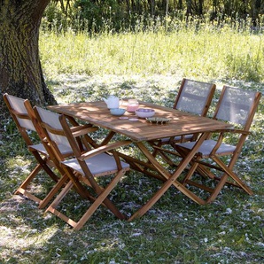 Gartenmöbel aus FSC-Akazienholz und grauem Textilene 4  Sitzplätze