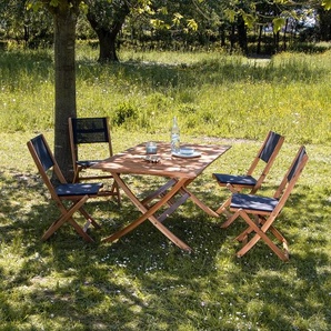 Gartenmöbel aus FSC-Akazienholz und schwarzem Textilene 4 Sitzplätze