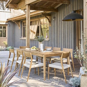 Gartenmöbel aus massivem Teakholz und beigem Seil 8 Sitzplätze