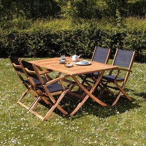 Gartenmöbel aus massiver FSC-Akazie und schwarzem Textilene 4 Sitzplätze