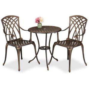 Gartenmöbel Set 3-teilig, Tisch, 2 Stühle, Aluguss, Balkonmöbel Antikdesign, Garten Sitzgruppe, schwarz/bronze - Relaxdays