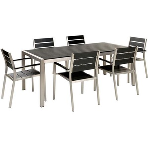 Gartenmöbel Set Schwarz Aluminium und Kunstholz 6-Sitzer Modern Terrasse Outdoor Ausstattung Möbel