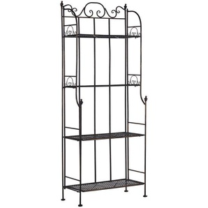 Gartenregal aus Metall mit 4 Ablageflächen in Schwarz zeitlose Verzierungen Gartenmöbel Gartenschrank Pflanzenregal Terrasse Balkon