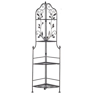 Gartenregal in Eckform aus Metall 4 Ablageflächen in Schwarz dekorative Verzierungen Gartenmöbel Gartenschrank Pflanzenregal Terrasse Balkon