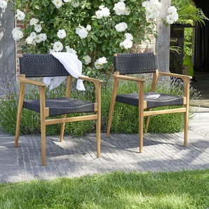 Gartensessel aus massivem Teakholz und schwarzem Tauwerk  (2er-Set)