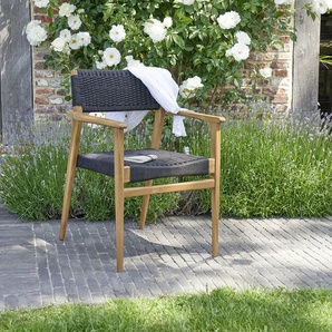 Gartensessel aus massivem Teakholz und schwarzem Tauwerk