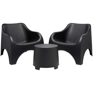 Gartenset, Anthrazit, Kunststoff, 3-teilig, Made in Italy, Stühle stapelbar, platzsparend verstaubar, geeignet für Balkon, Balkonmöbel,