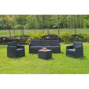Gartenset, Anthrazit, Kunststoff, 9-teilig, Füllung: Schaumstoff, Fleece, Made in Italy, abnehmbarer Boxdeckel, Balkonmöbel, Balkonmöbel-Sets