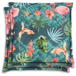 Gartensitzkissen, Blau, Grün, Rosa, Textil, 2-teilig, Flamingo, Füllung: Schaumstoff, Vlies, quadratisch, 50x7x50 cm, Oeko-Tex® Standard 100,