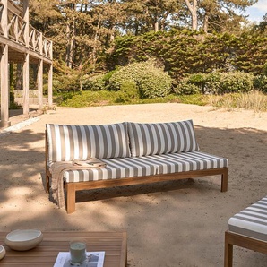 Gartensofa aus massivem Teakholz und gestreiften Kissen