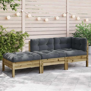 Gartensofa mit Kissen und Hocker 3-Sitzer