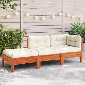 Gartensofa mit Kissen und Hocker 3-Sitzer