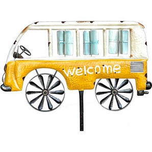 Gartenstecker Metall Bus Auto xl 160 cm Gelb Weiß 96104 Windspiel Willkommen Windrad Wetterfest Gartendeko Gartenstab Bodenstecker Mini Van - Dandibo