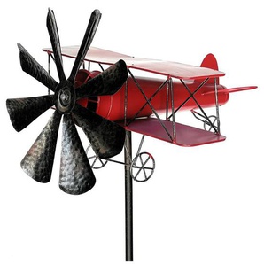 Gartenstecker Metall Flugzeug xl 160 cm Doppeldecker Rot 96251 Windspiel Windrad Wetterfest Gartendeko Garten Gartenstab Bodenstecker - Dandibo